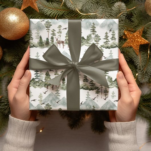 Waterverf bomen en vrolijke kerst cadeaupapier