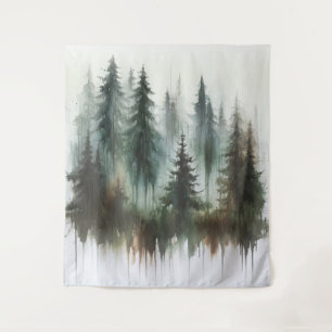 Waterverf Bomen Landelijke Wildernis Foto Achtergr Wandkleed