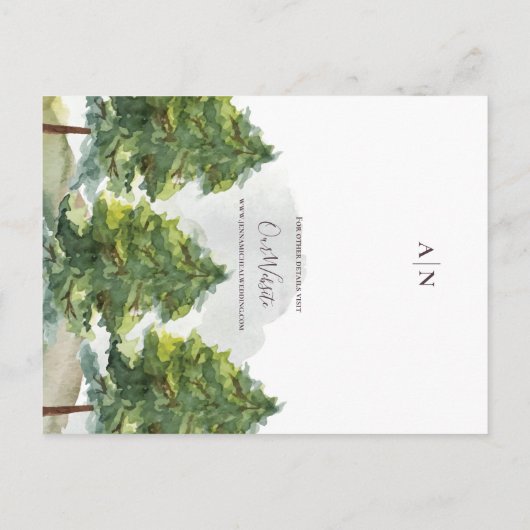  Waterverf Bomen Landschap Monogram Huwelijk Aankondigingskaart (Achterkant)