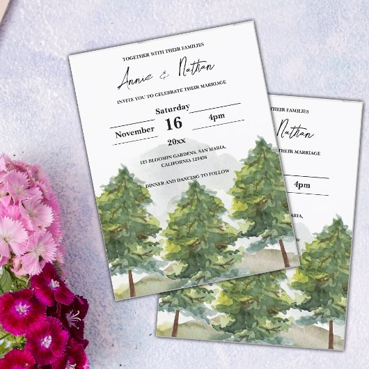 Waterverf Bomen Landschap Wedding Uitnodigen Briefkaart