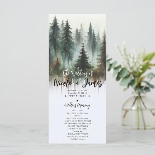 Waterverf Bomen Rustieke Wilderness Trouwprogramma Programmakaart (Staand voorkant)