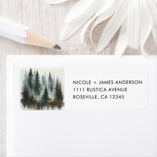 Waterverf Bomen Rustieke Wildernis Bruiloft Etiket (Insitu)