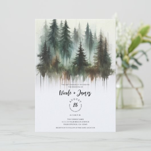 Waterverf Bomen Rustieke Wildernis Bruiloft Kaart (Staand voorkant)