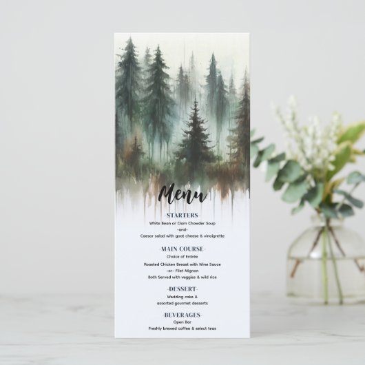 Waterverf Bomen Rustieke Wildernis Bruiloft Menu (Staand voorkant)