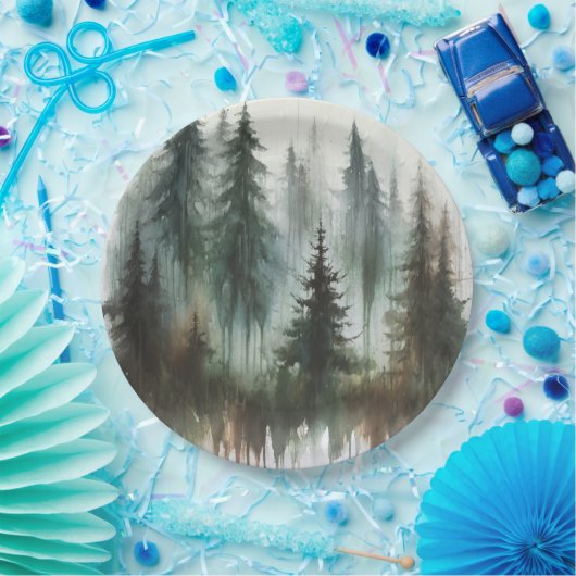 Waterverf Bomen Rustieke Wildernis Bruiloft Papieren Bordje (Feest)