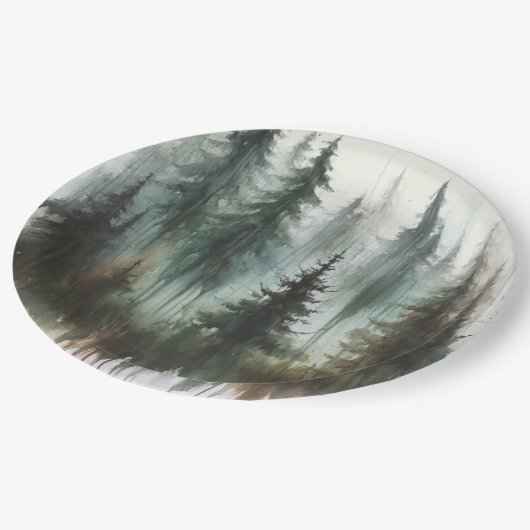 Waterverf Bomen Rustieke Wildernis Bruiloft Papieren Bordje (Gekanteld)