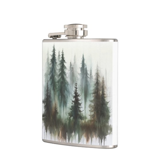 Waterverf Bomen Rustieke Wildernis Heupfles (Links)