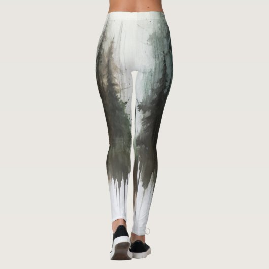 Waterverf Bomen Rustieke Wildernis Leggings (Achterkant)