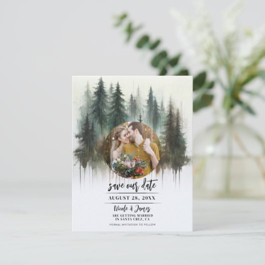 Waterverf Bomen Rustieke Wildernis Save the Date Kaart (Staand voorkant)
