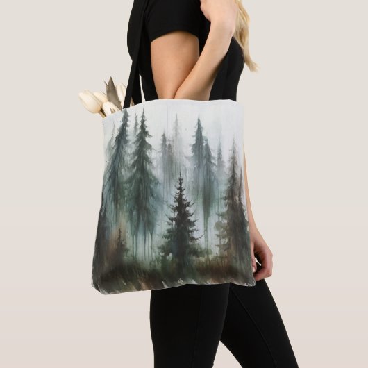 Waterverf Bomen Rustieke Wildernis Tote Bag (Dichtbij)