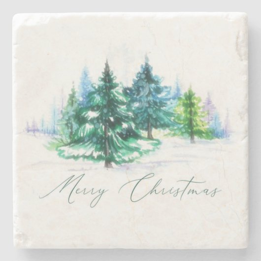 Waterverf bomen stenen onderzetter (Voorkant)