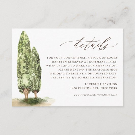  Waterverf Bomen Wedding Details Informatiekaartje (Voorkant)