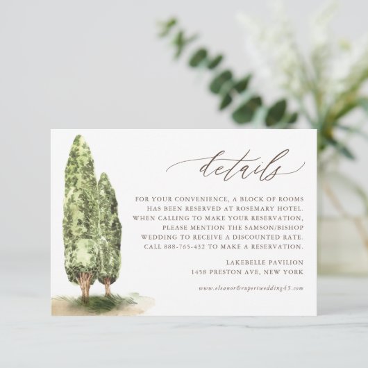  Waterverf Bomen Wedding Details Informatiekaartje (Staand voorkant)