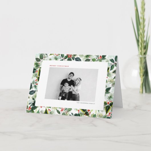 Waterverf bonte rode winterbessen kerst feestdagen kaart (Voorkant)