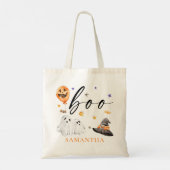 Waterverf BOO Geest Halloween Trick or Treat Tote Bag (Achterkant)