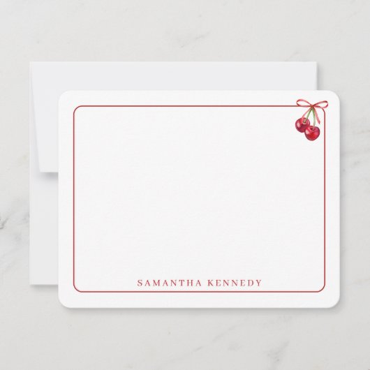 Waterverf boog en kersen rode rand aangepaste naam notitiekaartje (Voorkant)