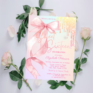 Waterverf Boog Glitter Druppels Kleurrijk Sweet 16 Kaart