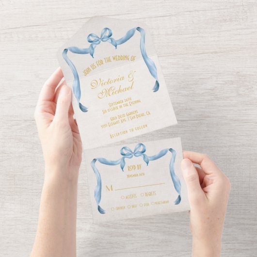 Waterverf boog lint bruiloft all in one uitnodiging (Afscheurbaar)