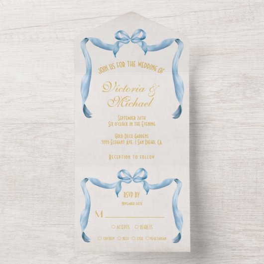 Waterverf boog lint bruiloft all in one uitnodiging (Binnen)