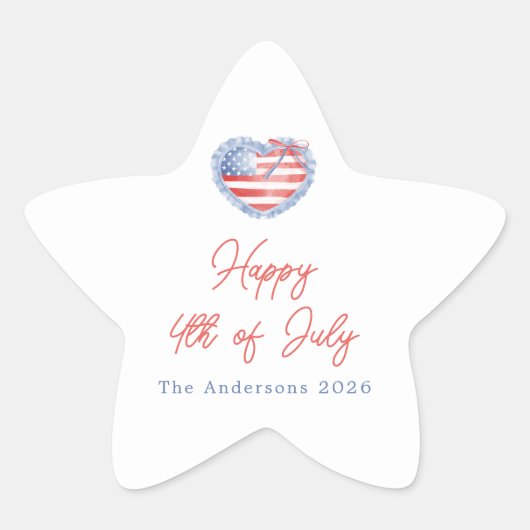 Waterverf Boogjes Preppy 4 Juli Ster Sticker (Voorkant)