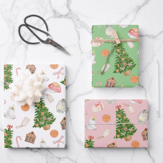 Waterverf Boom cadeautjes met snoepriet kerstpatro Inpakpapier Vel (Voorkant)