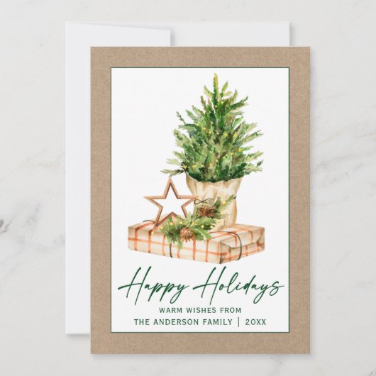 Waterverf Boom Calligrafie Ink Kraft Minimalist Feestdagenkaart (Voorkant)