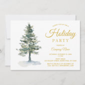 Waterverf Boom en Lichten Corporate Holiday Party Kaart (Voorkant)