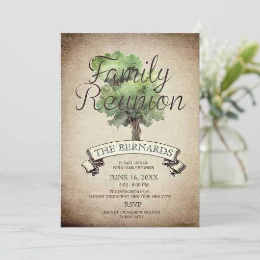 Waterverf Boom  gezinshereniging Uitnodiging (Staand voorkant)