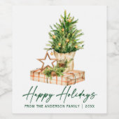 Waterverf Boom kalligrafie Inkt Script Holiday Wijn Etiket (Enkel label)