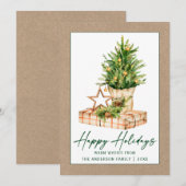 Waterverf Boom Kraft Calligraphy Green Ink Script Feestdagenkaart (Voorkant / Achterkant)