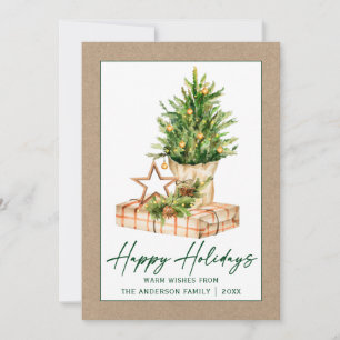 Waterverf Boom Kraft Calligraphy Green Ink Script Feestdagenkaart