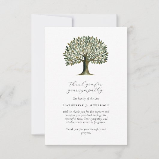 Waterverf Boom Sympathie begrafenis Memorial Bedankkaart (Voorkant)