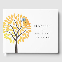 Waterverf Boom Water Drops Monogram Bruiloft Gastenboek