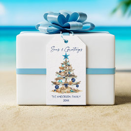 Waterverf Boom Zeeën en Groeten Strand Vakantie Cadeaulabel