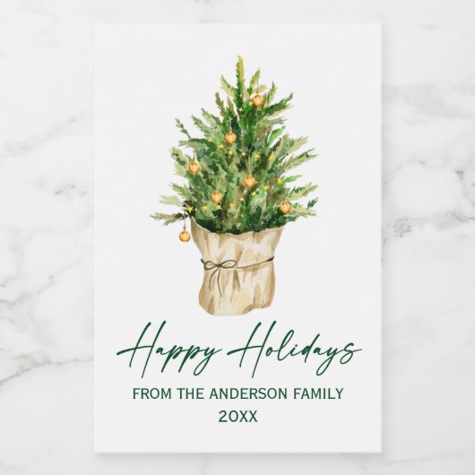 Waterverf Boomkalligrafie Ink Vakantie Mini Wijn Etiket (Enkel label)