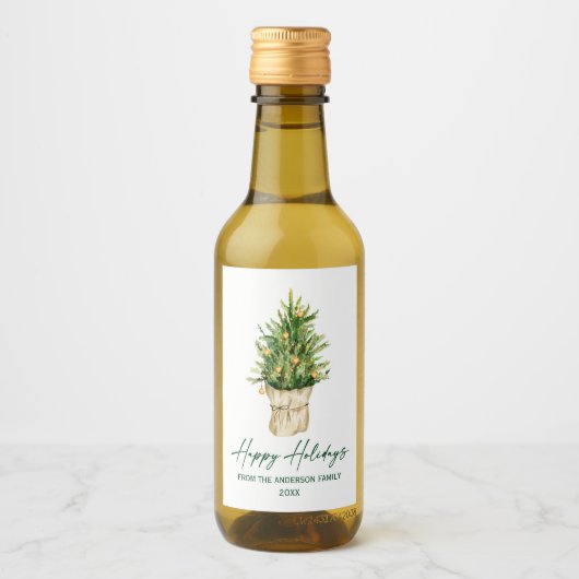 Waterverf Boomkalligrafie Ink Vakantie Mini Wijn Etiket (Voorkant)