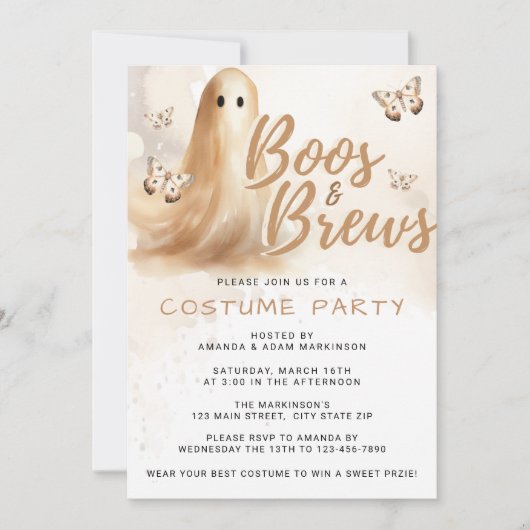 Waterverf Boos En Brouwt Neutraal Halloween Party Kaart (Voorkant)