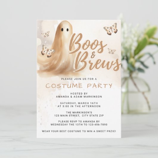 Waterverf Boos En Brouwt Neutraal Halloween Party Kaart (Staand voorkant)