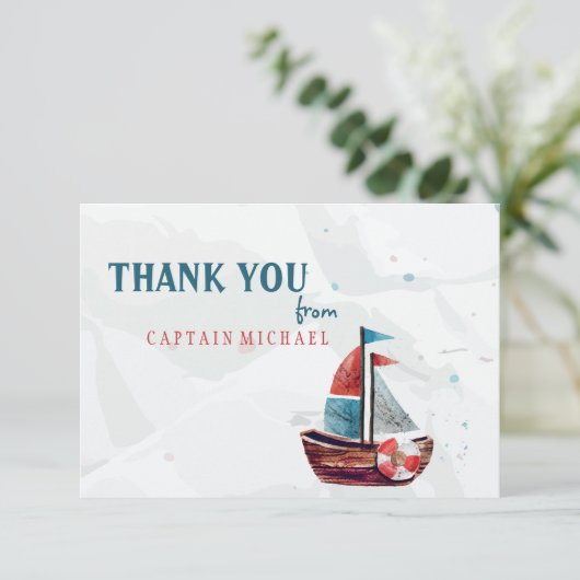 Waterverf Boot Dank u kaart (Staand voorkant)