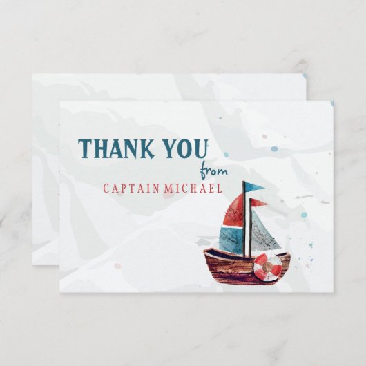 Waterverf Boot Dank u kaart (Voorkant / Achterkant)