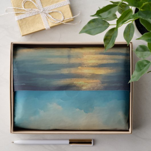 Waterverf boot in het zee zonsopgang tissuepapier (Geschenk)