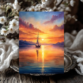 Waterverf boot in het zee zonsopgang tissuepapier