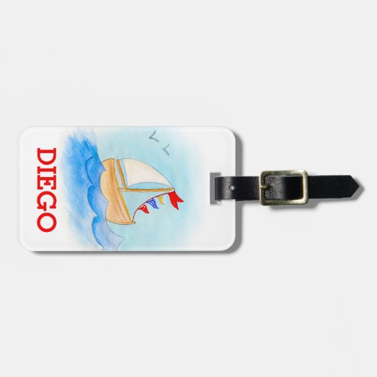 Waterverf boot kinder ID bagagelabel (Voorkant horizontaal)