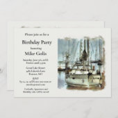  Waterverf boot Mannen verjaardag Kaart (Voorkant / Achterkant)