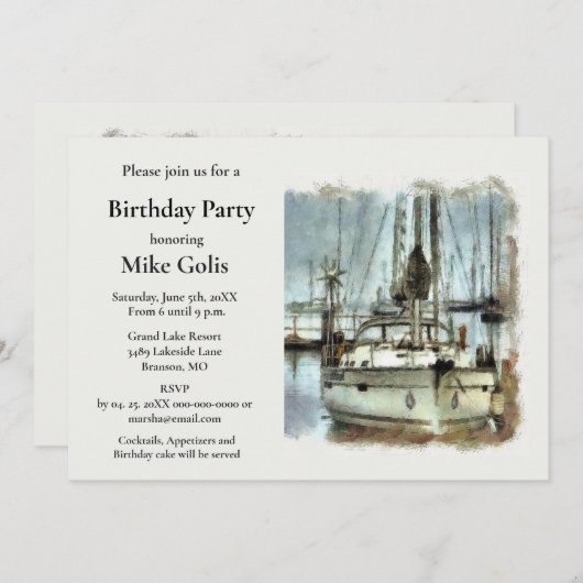  Waterverf boot Mannen verjaardag Kaart (Voorkant / Achterkant)