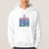 Waterverf boot, vis en golven hoodie (Voorkant)