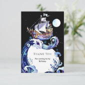 Waterverf Bootavontuur Pirate Verjaardag Bedankkaart (Staand voorkant)