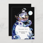 Waterverf Bootavontuur Pirate Verjaardag Bedankkaart (Voorkant / Achterkant)