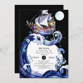 Waterverf Bootavontuur Pirate Verjaardag Kaart (Voorkant / Achterkant)