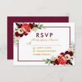 Waterverf Bordeaux Bloem Goud Boho Trouw RSVP (Voorkant / Achterkant)